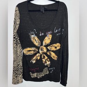 Desigual Black and Gold Graphic Long Sleeve Tee